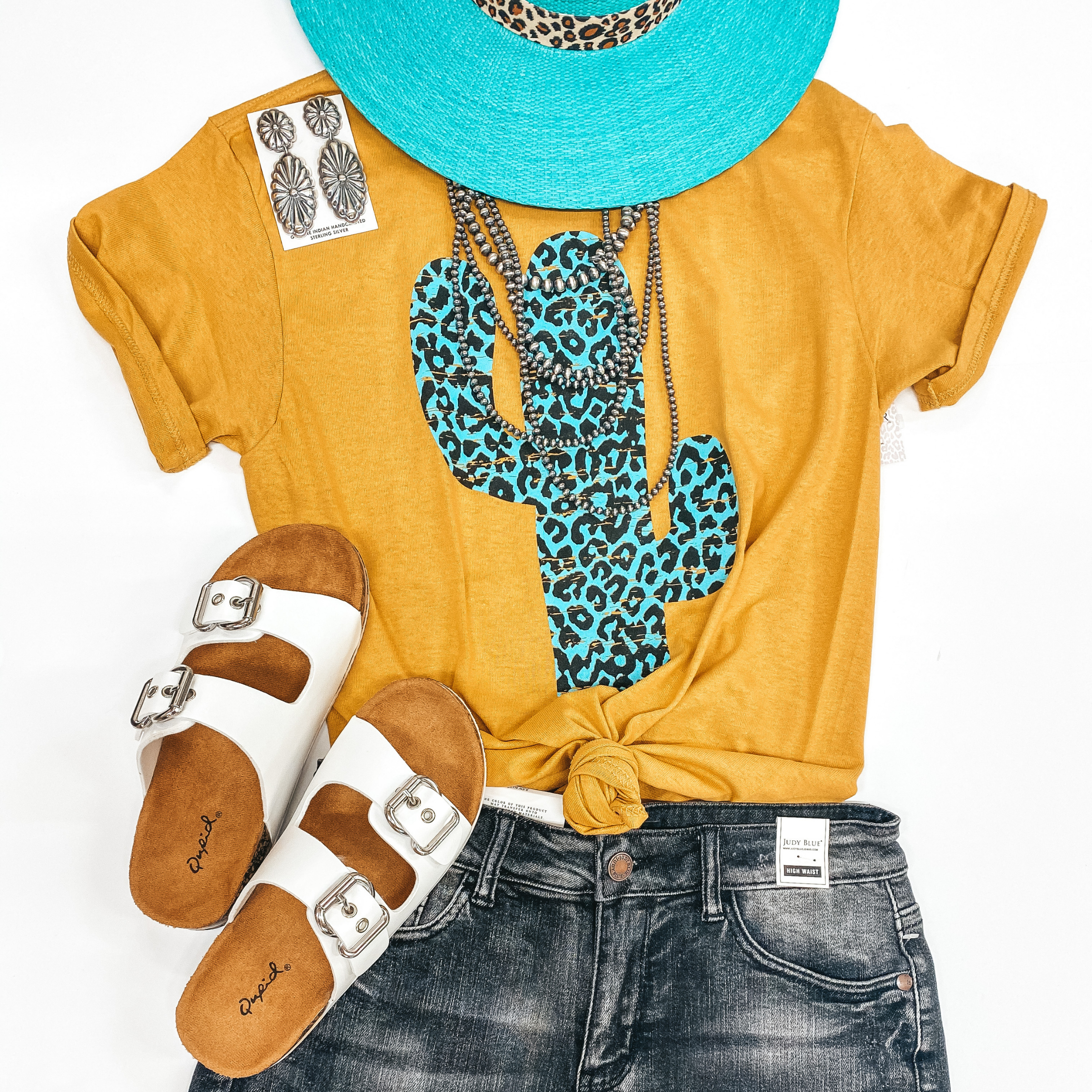 Steady as the Saguaros Leopard Cactus Short Sleeve Graphic Tee in Mustard - Giddy Up Glamour Boutique