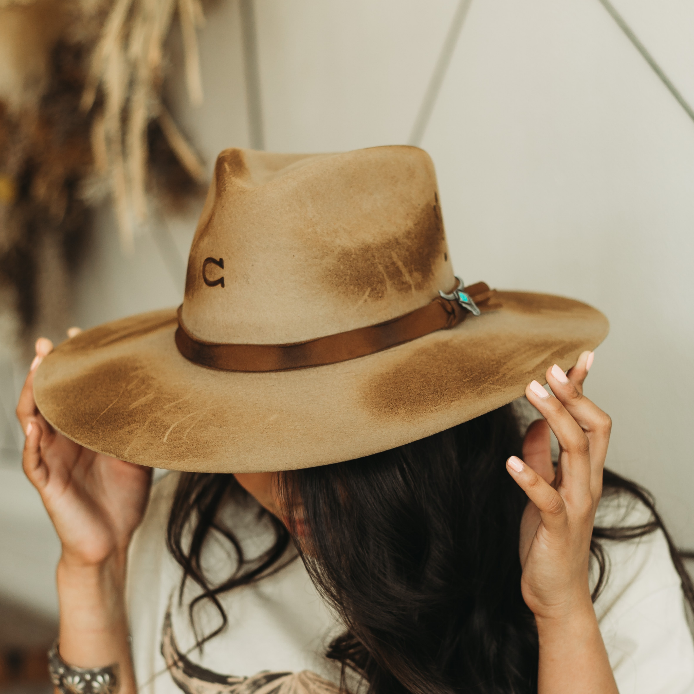 Charlie 1 Horse | Lakota Wool Felt Hat with Leather Band and Silver Bull Concho in Sand - Giddy Up Glamour Boutique