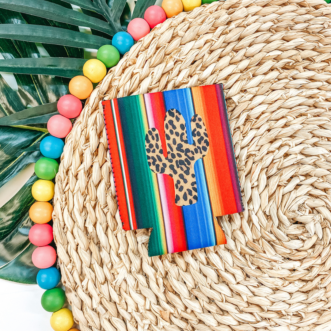 Serape Koozie with Leopard Cactus - Giddy Up Glamour Boutique