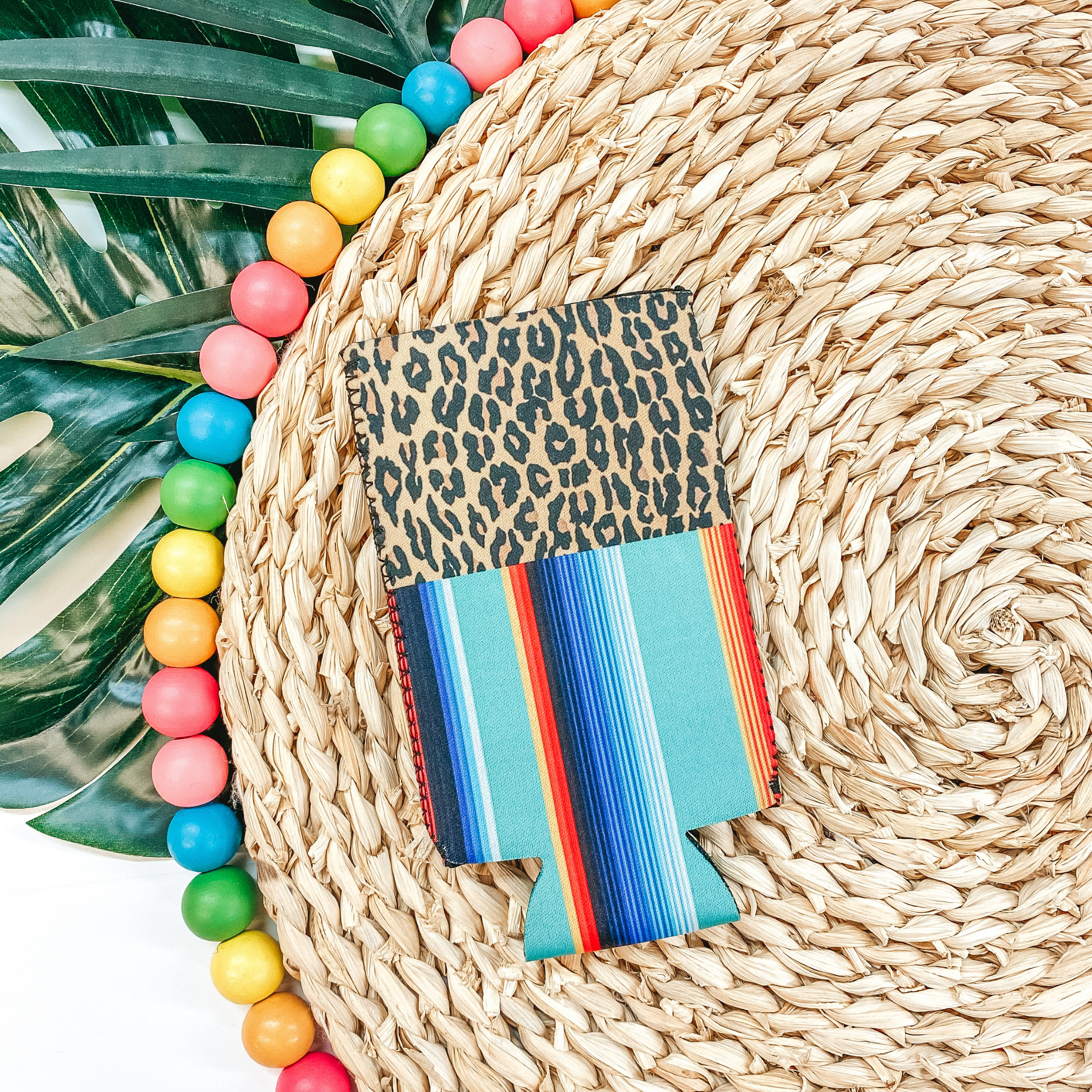 Mint Serape Slim Can Koozie with Leopard - Giddy Up Glamour Boutique