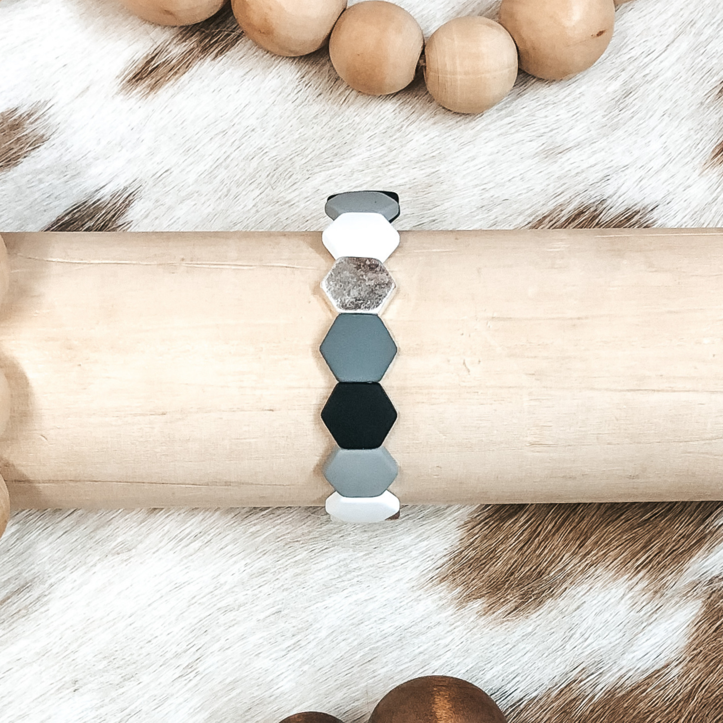 All About Matte Hexagon Bracelet in Greys - Giddy Up Glamour Boutique