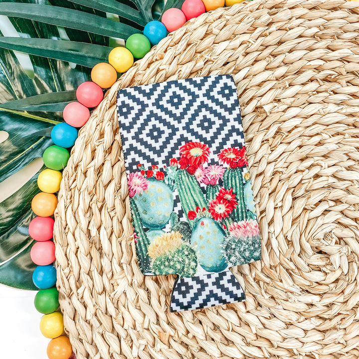 Black and White Cactus Slim Can Koozie - Giddy Up Glamour Boutique