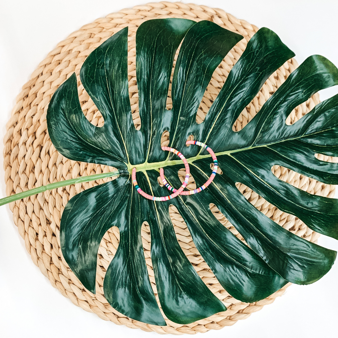 Disc Bead Hoop Earrings in Pink - Giddy Up Glamour Boutique