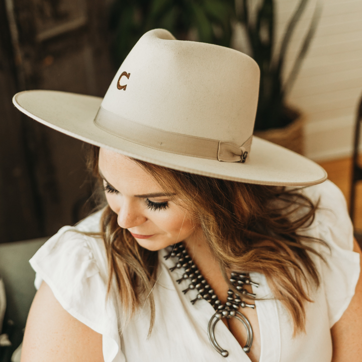 Charlie 1 Horse | Desert Drifter Wool Felt Hat with Ribbon Band in Bone - Giddy Up Glamour Boutique