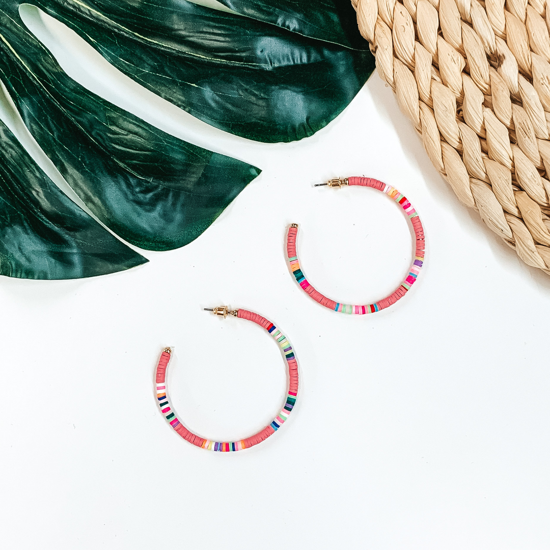 Disc Bead Hoop Earrings in Pink - Giddy Up Glamour Boutique