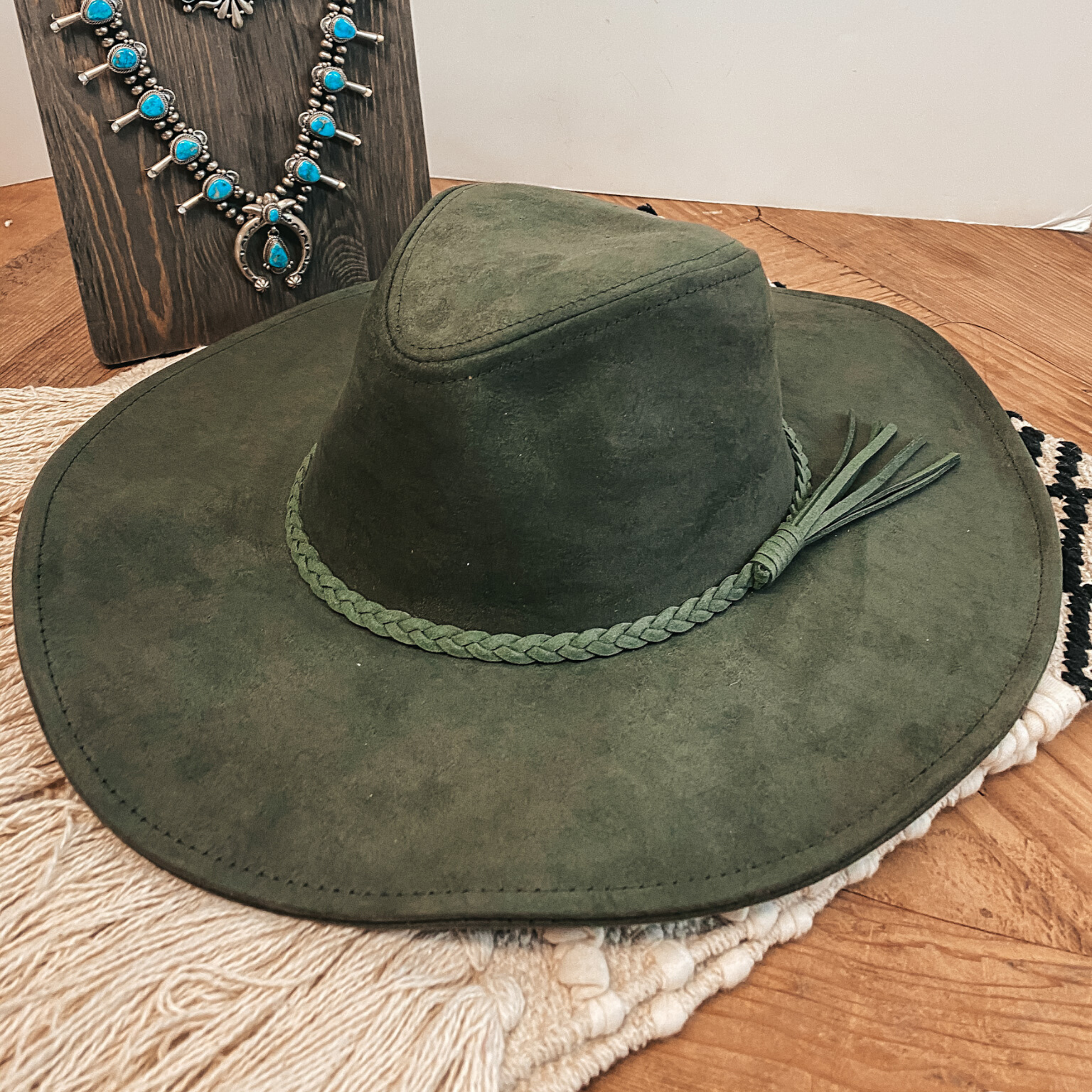 Oklahoma Hills Floppy Brim Faux Felt Hat in Olive Green - Giddy Up Glamour Boutique