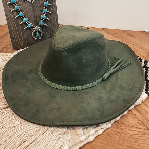 Oklahoma Hills Floppy Brim Faux Felt Hat in Olive Green