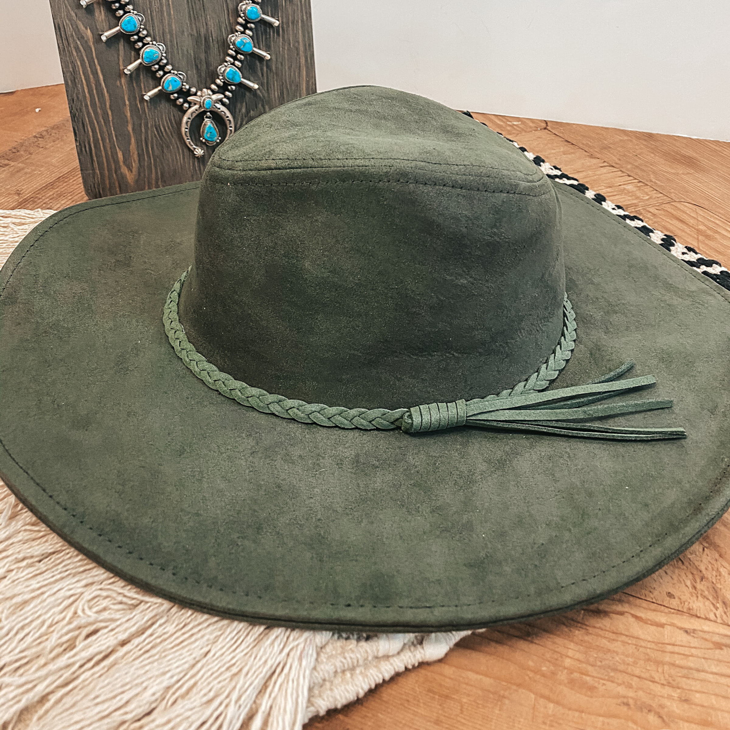 Oklahoma Hills Floppy Brim Faux Felt Hat in Olive Green - Giddy Up Glamour Boutique