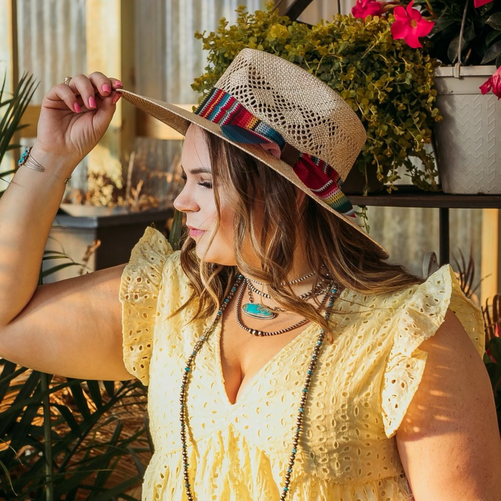 Charlie 1 Horse | Fiesta Straw Stiff Brim Hat with Serape Band in Natural - Giddy Up Glamour Boutique