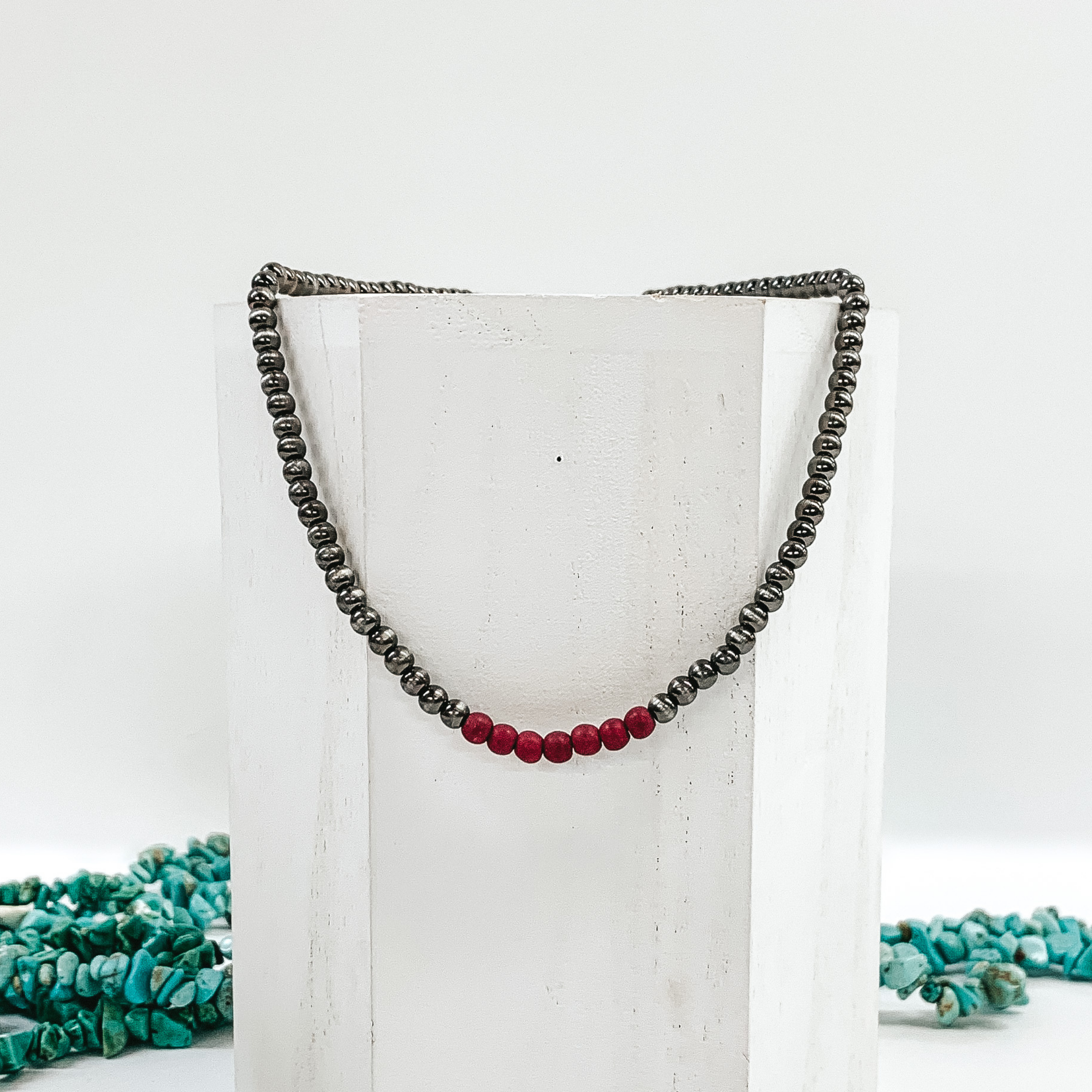 Small Navajo Inspired Beaded Necklace with Red Beads - Giddy Up Glamour Boutique