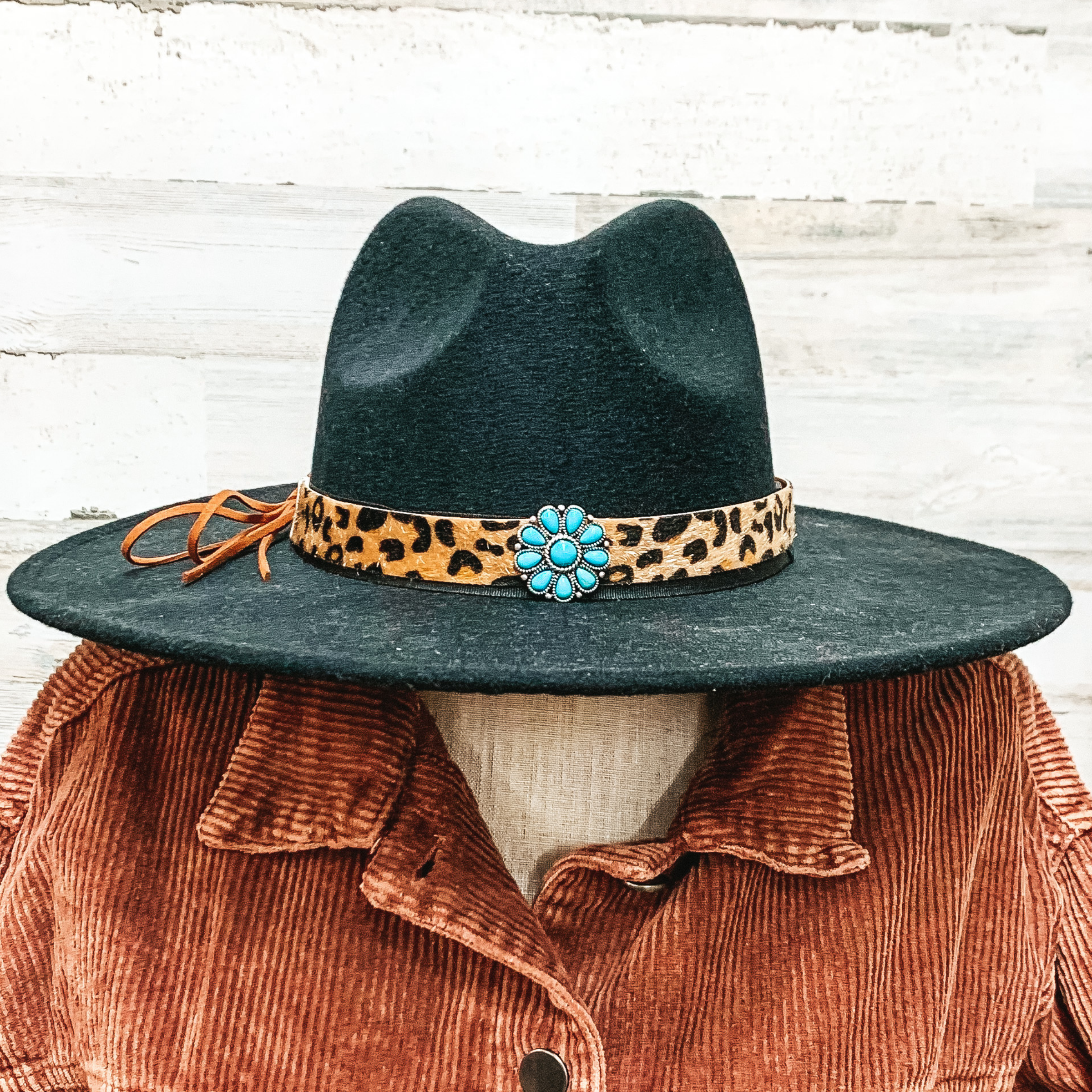 Big Impressions Leopard Print Hat Band in Turquoise - Giddy Up Glamour Boutique
