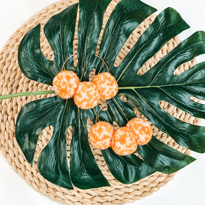 Pom Pom Hoop Earrings in Orange/White - Giddy Up Glamour Boutique