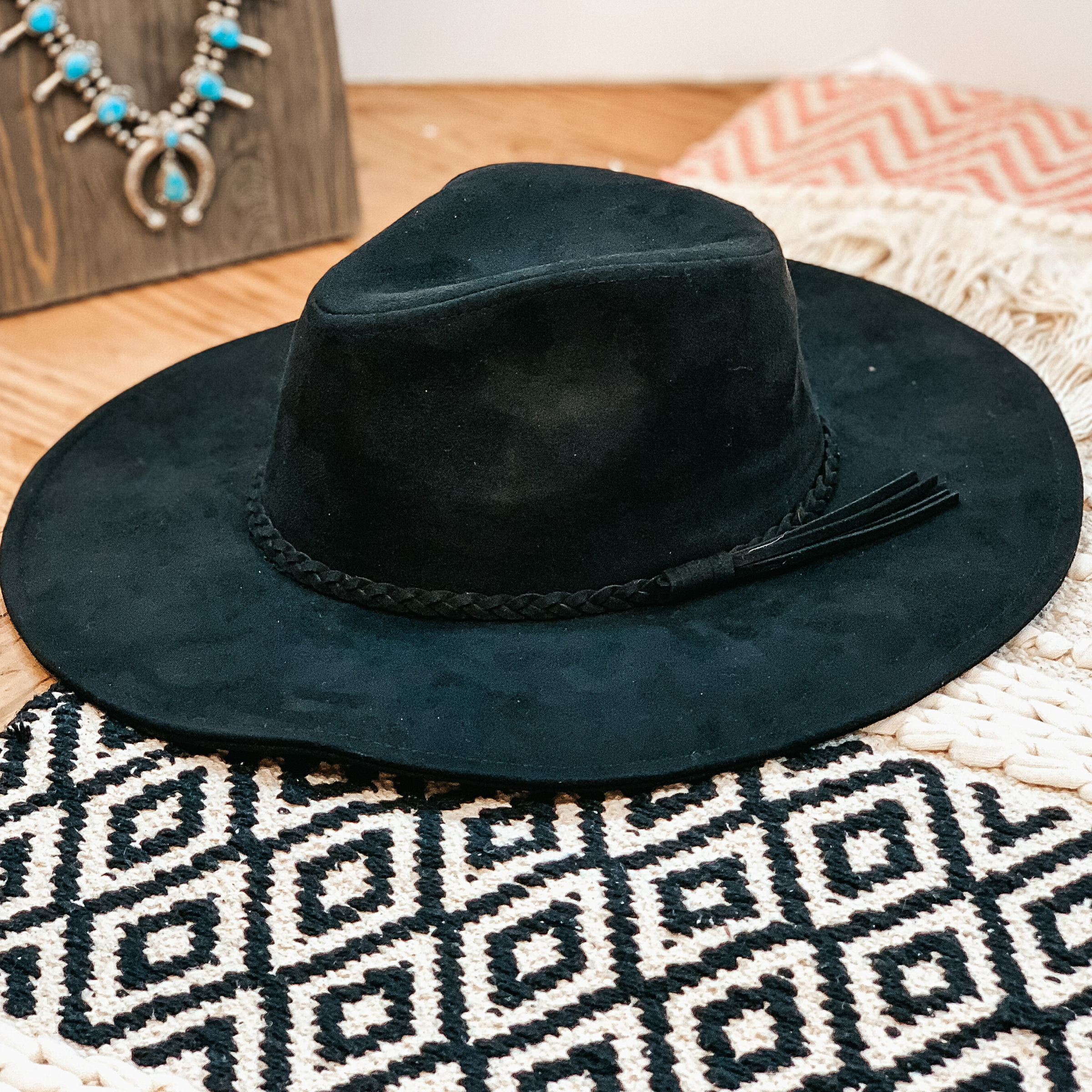 Oklahoma Hills Floppy Brim Faux Felt Hat in Black - Giddy Up Glamour Boutique
