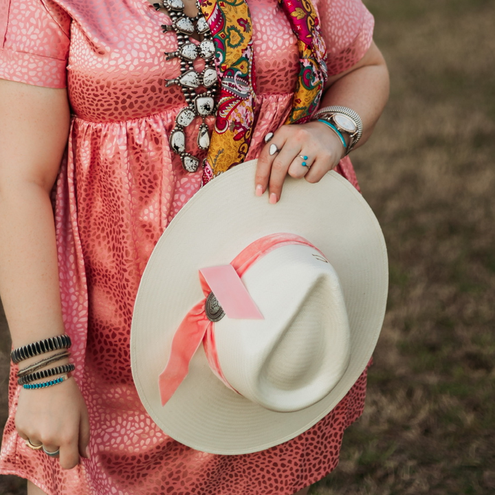 Charlie 1 Horse | Only Prettier Straw Hat with Pink Velvet Ribbon Band and Barbosa Oval Concho Pin - Giddy Up Glamour Boutique