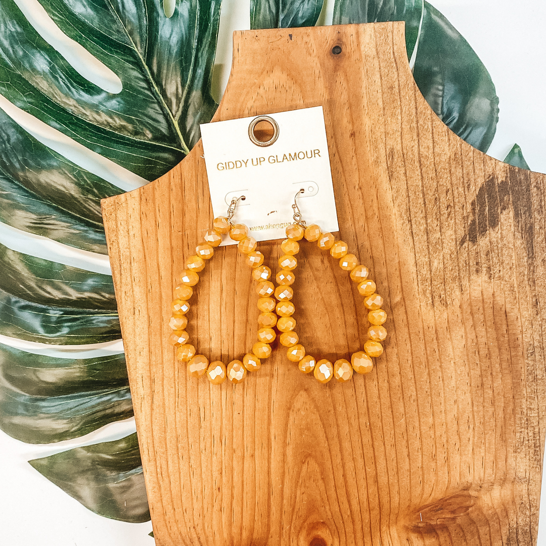 Crystal  Beaded Teardrop Earrings in Mustard - Giddy Up Glamour Boutique