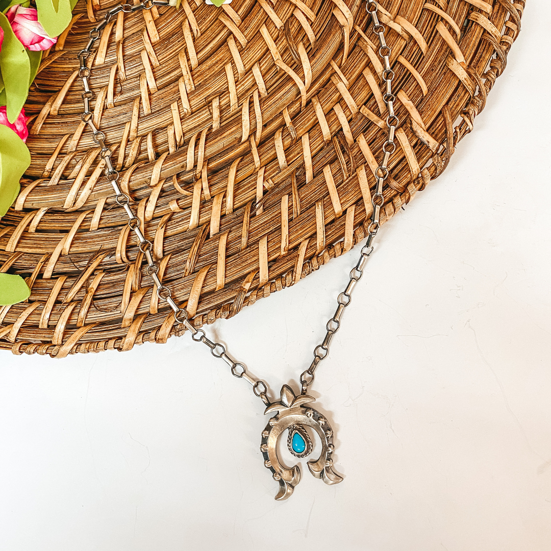 Annie Spencer | Navajo Handmade Sterling Silver Chain Necklace with Naja Pendant with Turquoise Stud - Giddy Up Glamour Boutique
