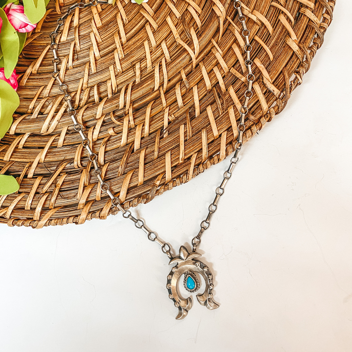 Annie Spencer | Navajo Handmade Sterling Silver Chain Necklace with Naja Pendant with Turquoise Stud - Giddy Up Glamour Boutique