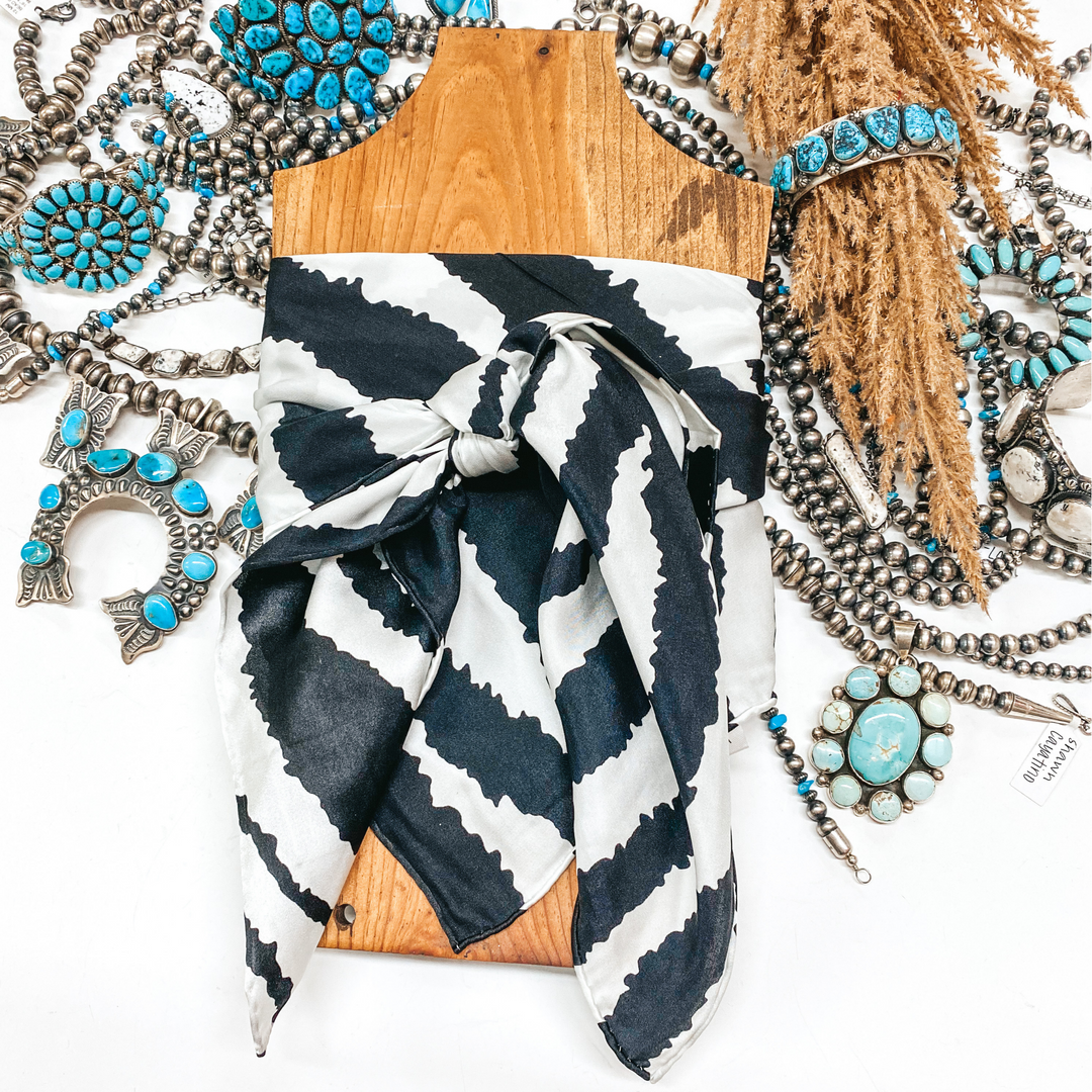 Zebra Charmeuse Wild Rag in Black and White - Giddy Up Glamour Boutique