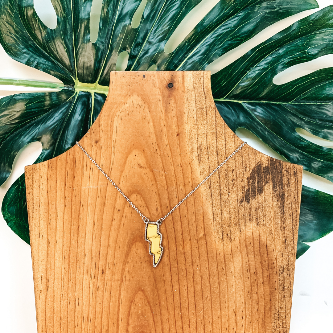 Thunder Struck Silver Lightning Necklace In Mustard Yellow - Giddy Up Glamour Boutique