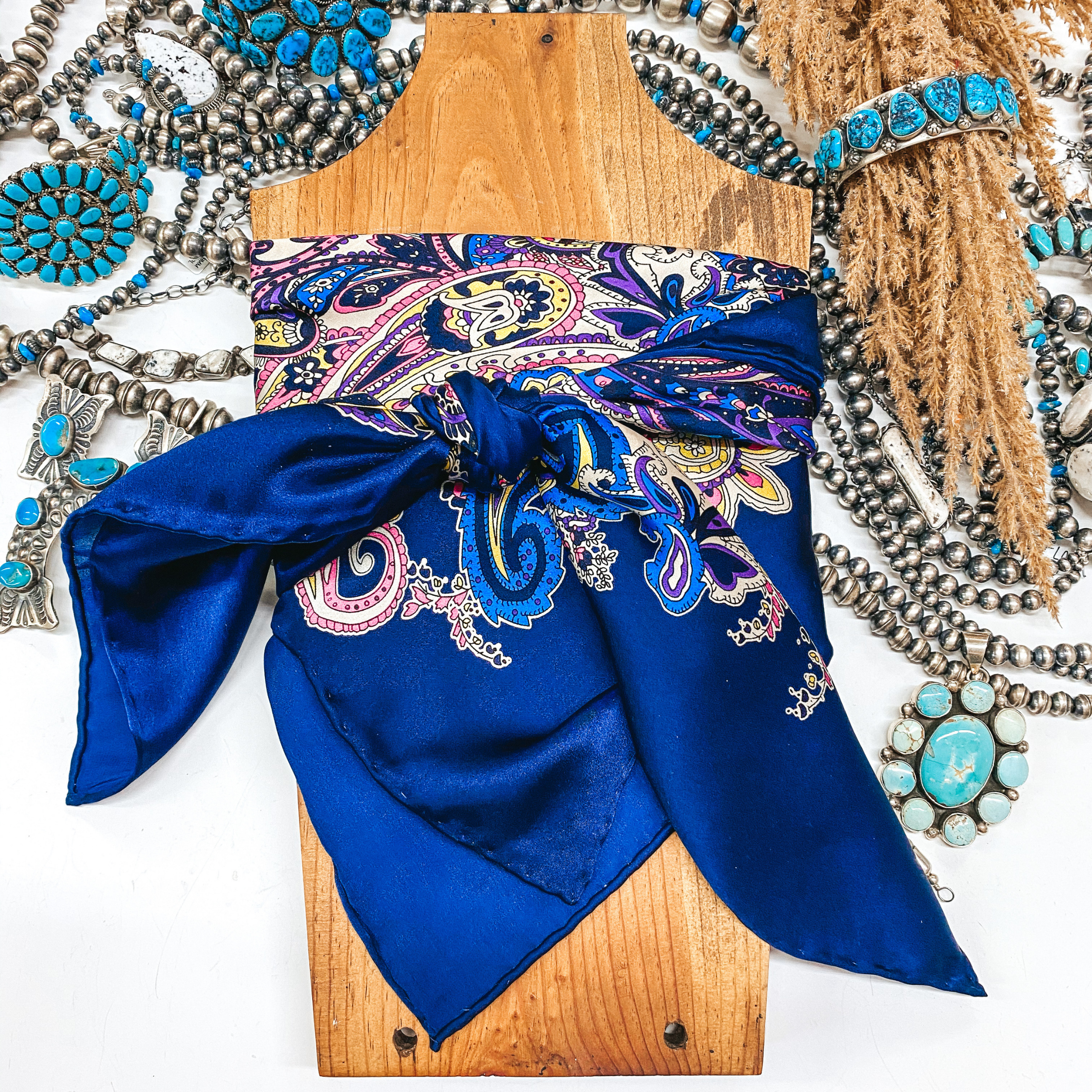 Frenzy Charmeuse Wild Rag Ivory and Navy - Giddy Up Glamour Boutique