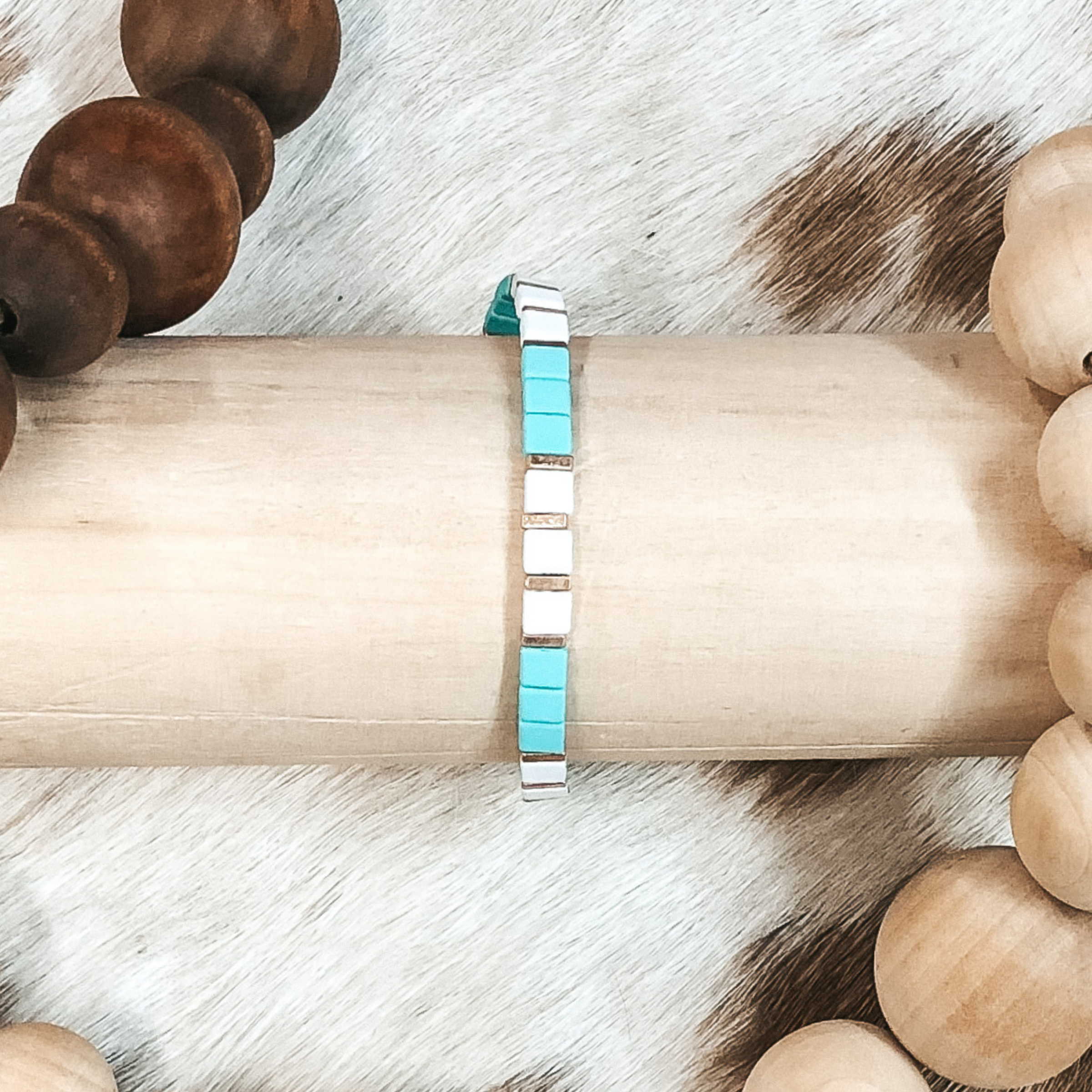 All About Matte Skinny Square Bracelet in Teal/White - Giddy Up Glamour Boutique