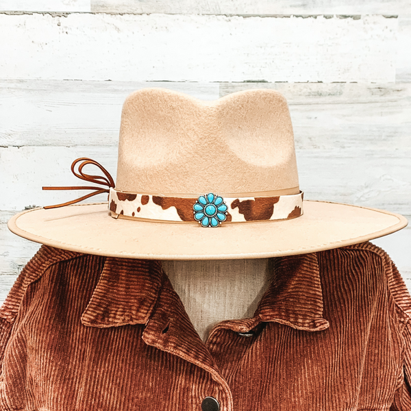 Back Road Chillin Cow Print Hat Band in Brown/Faux Turquoise