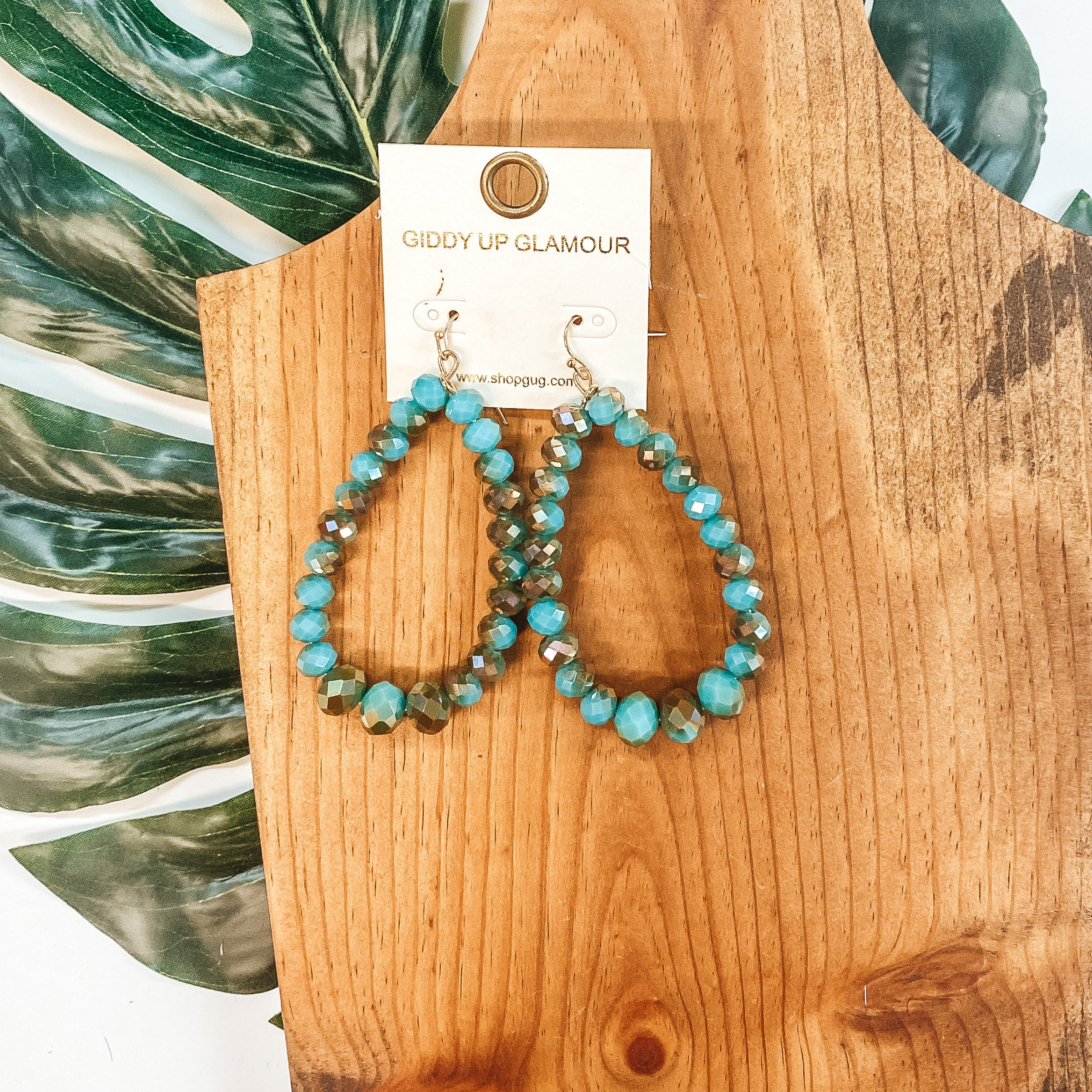 Crystal  Beaded Teardrop Earrings in Turquoise and Bronze Mix - Giddy Up Glamour Boutique