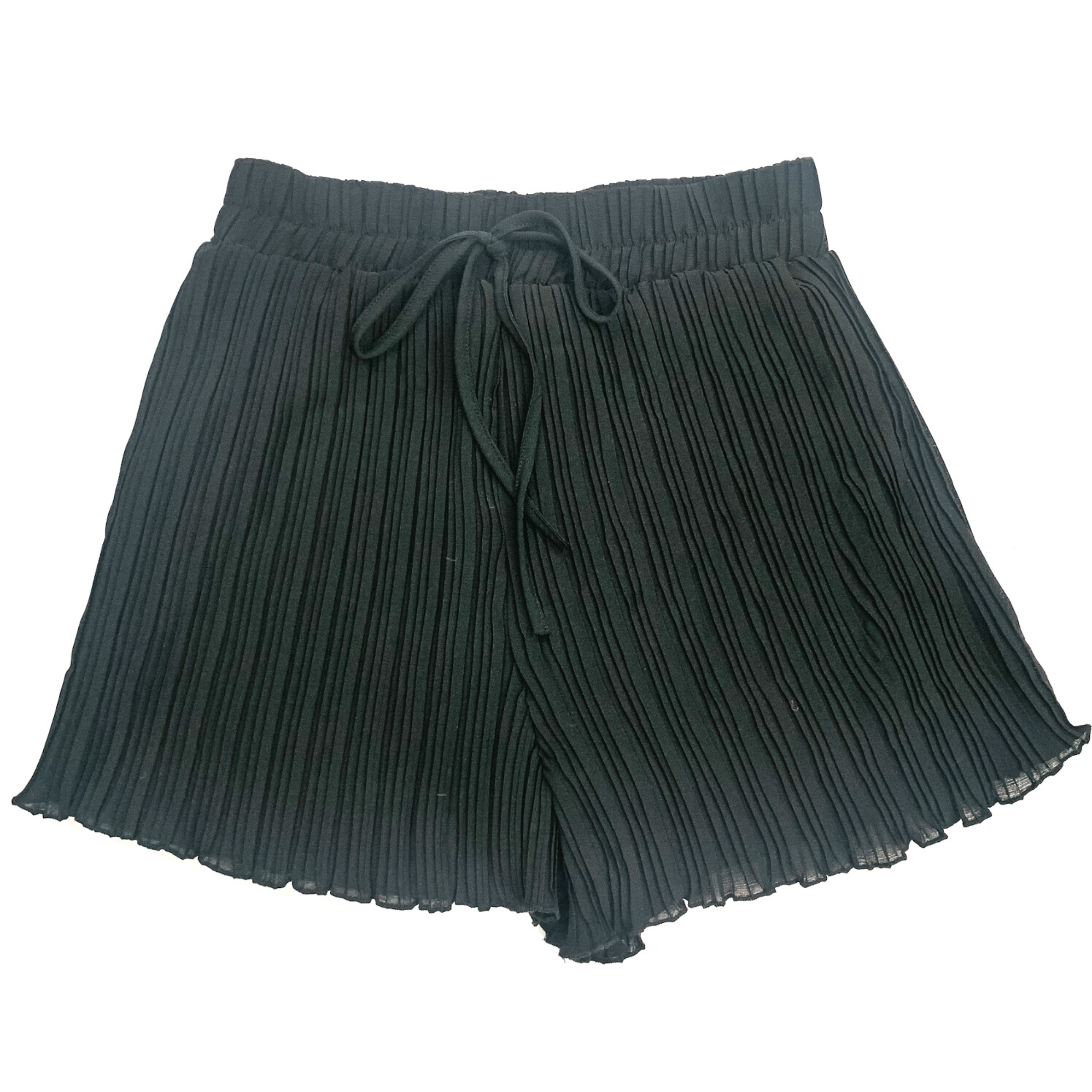 New Years in Malibu Pleated Ruffle Shorts in Black - Giddy Up Glamour Boutique