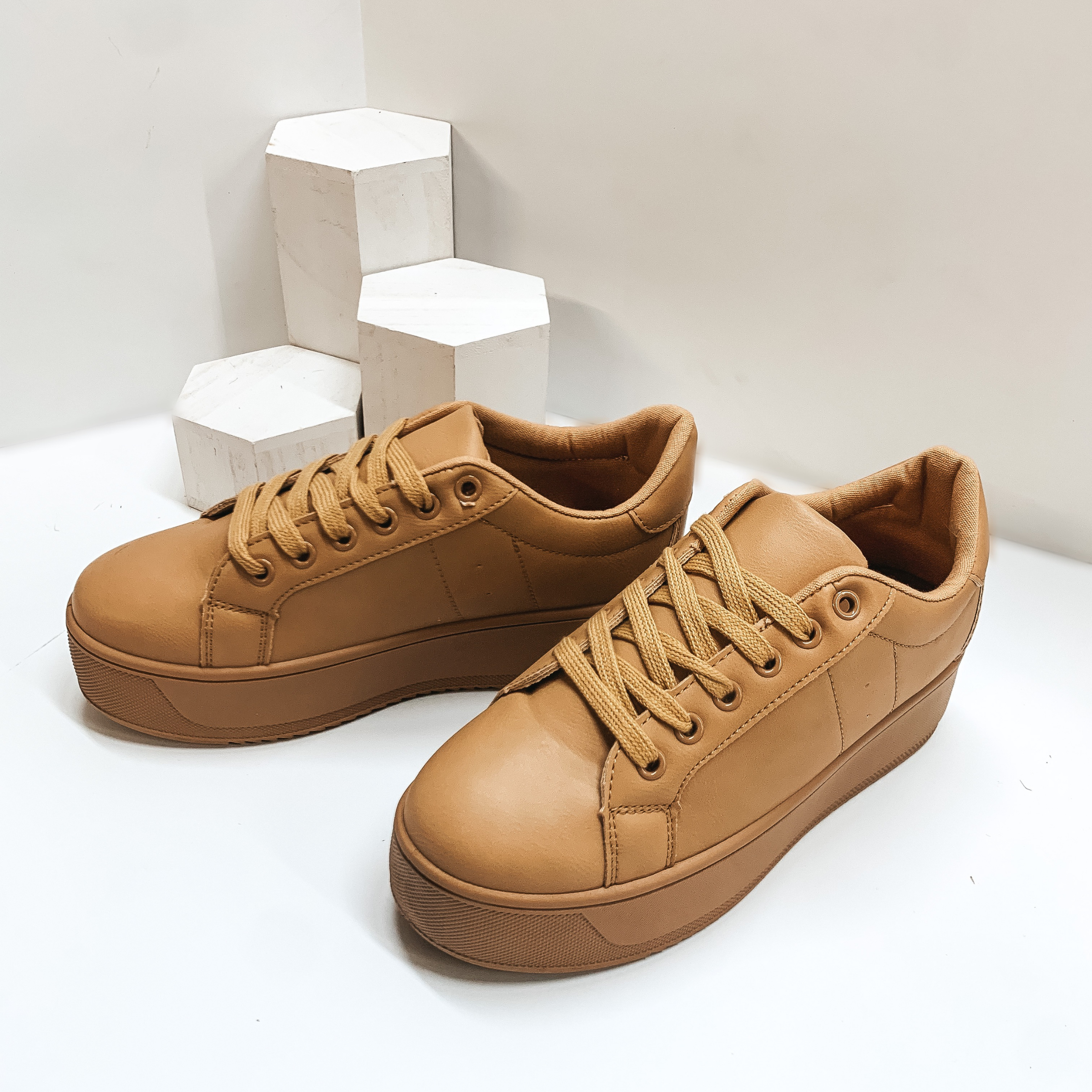 Classic Chic Platform Sneakers in Tan - Giddy Up Glamour Boutique