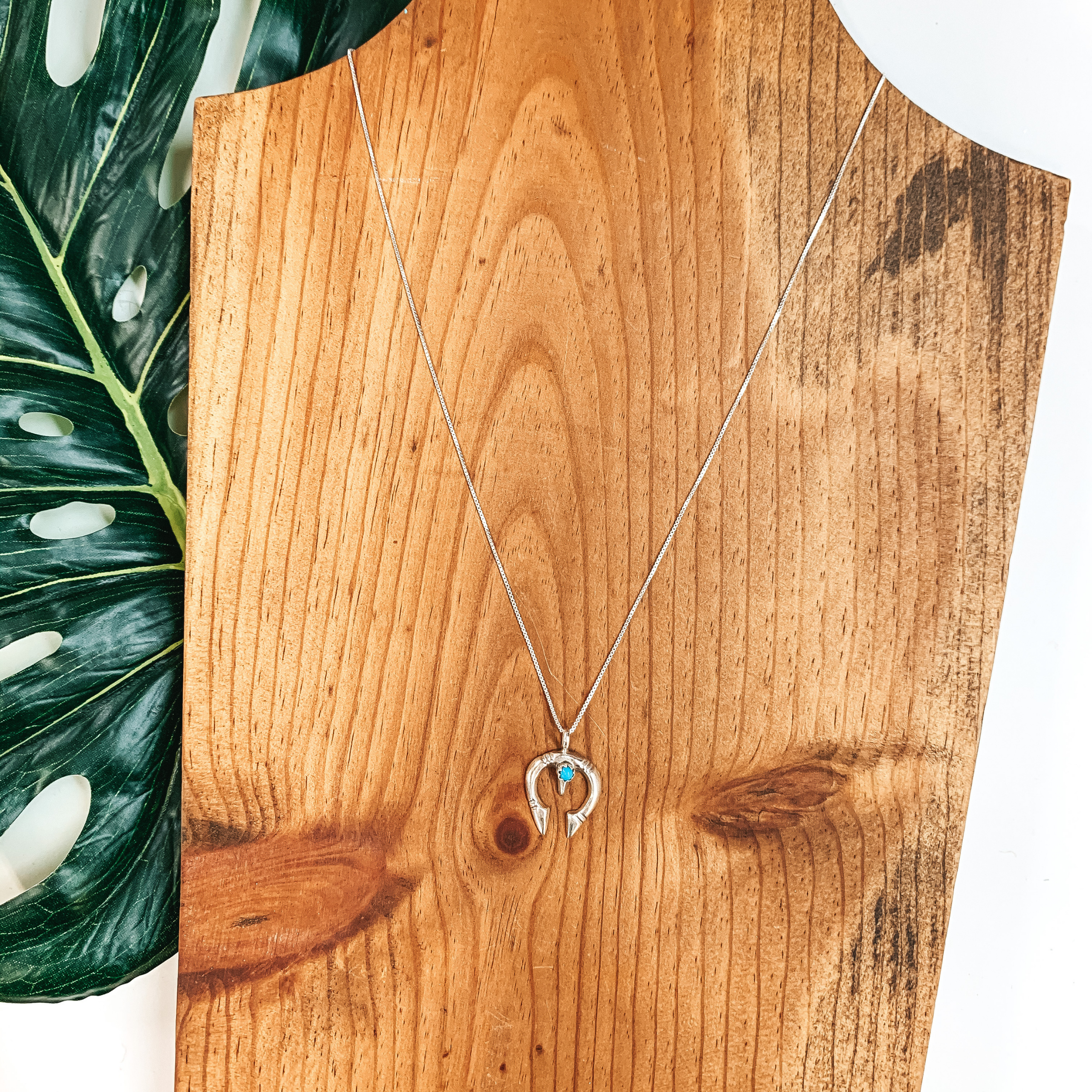 Lorraine Chee | Navajo Handmade Sterling Silver Dainty Naja Pendant Necklace with Kingman Turquoise Stone