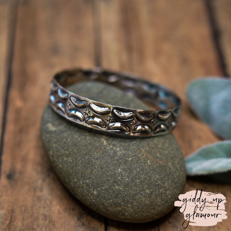 Navajo | Navajo Handmade Sterling Silver Bangle Bracelet with Sun Designs - Giddy Up Glamour Boutique