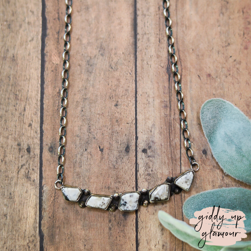 Jude Candeleria | Navajo Handmade Five Stone White Buffalo Freeform Bar Necklace - Giddy Up Glamour Boutique