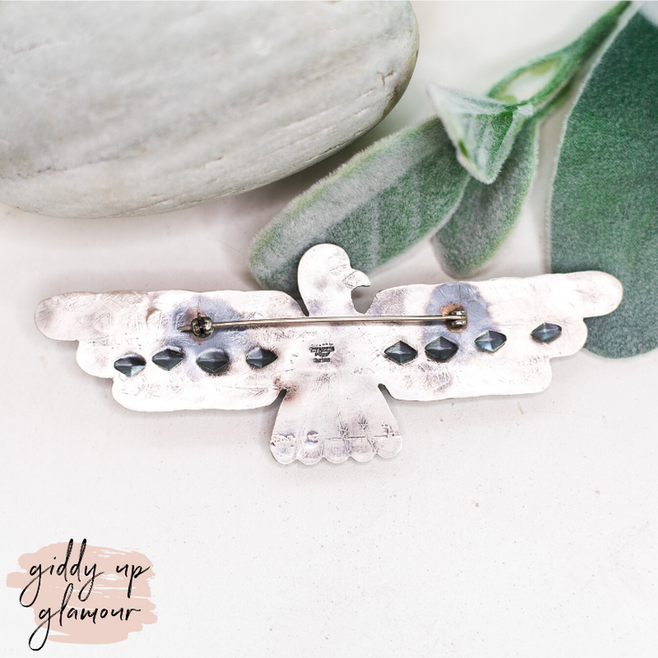 navajo zuni nations native american genuine authentic handmade handcrafted indian sterling silver tim yazzie thunderbird lapel pendant heritage style turquoise and co c rivers design lil bees bohemian saddle tramp brand turquoise tuesday 