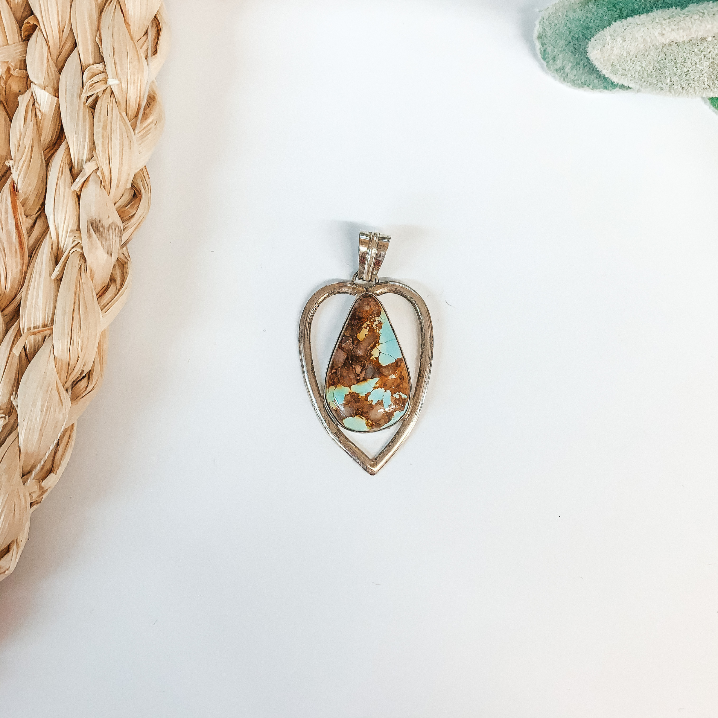 Dave Skeets | Navajo Handmade Sterling Silver Heart Pendant with Turquoise Stone - Giddy Up Glamour Boutique