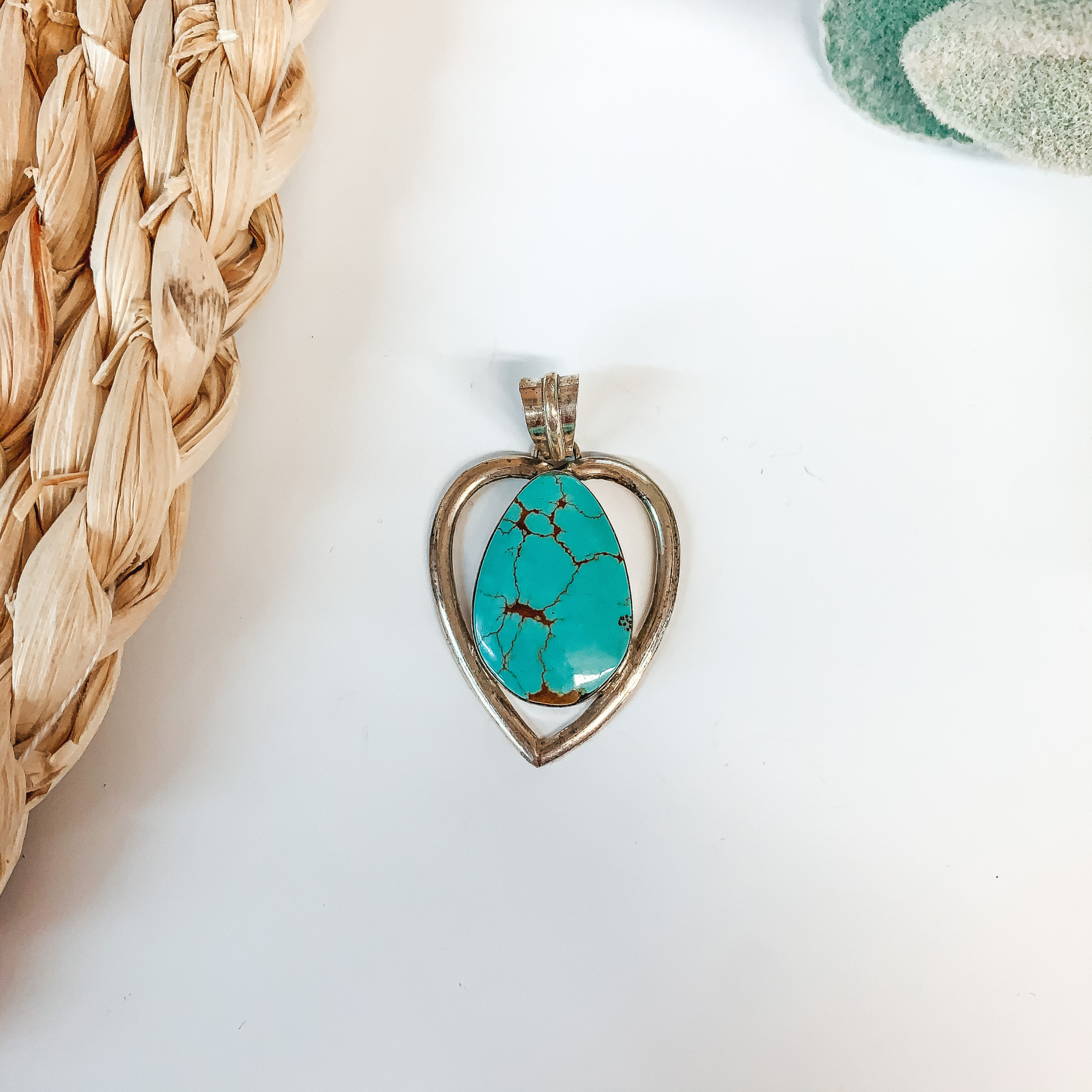 Dave Skeets | Navajo Handmade Sterling Silver Heart Pendant with Turquoise Stone - Giddy Up Glamour Boutique