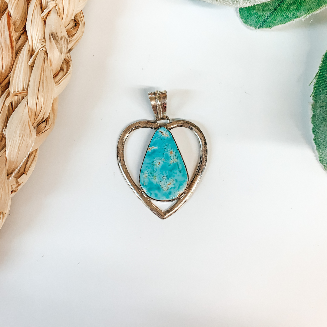 Dave Skeets | Navajo Handmade Sterling Silver Heart Pendant with Turquoise Stone - Giddy Up Glamour Boutique