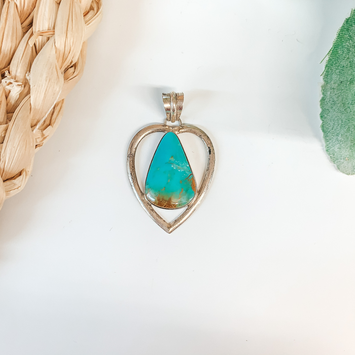 Dave Skeets | Navajo Handmade Sterling Silver Heart Pendant with Turquoise Stone - Giddy Up Glamour Boutique