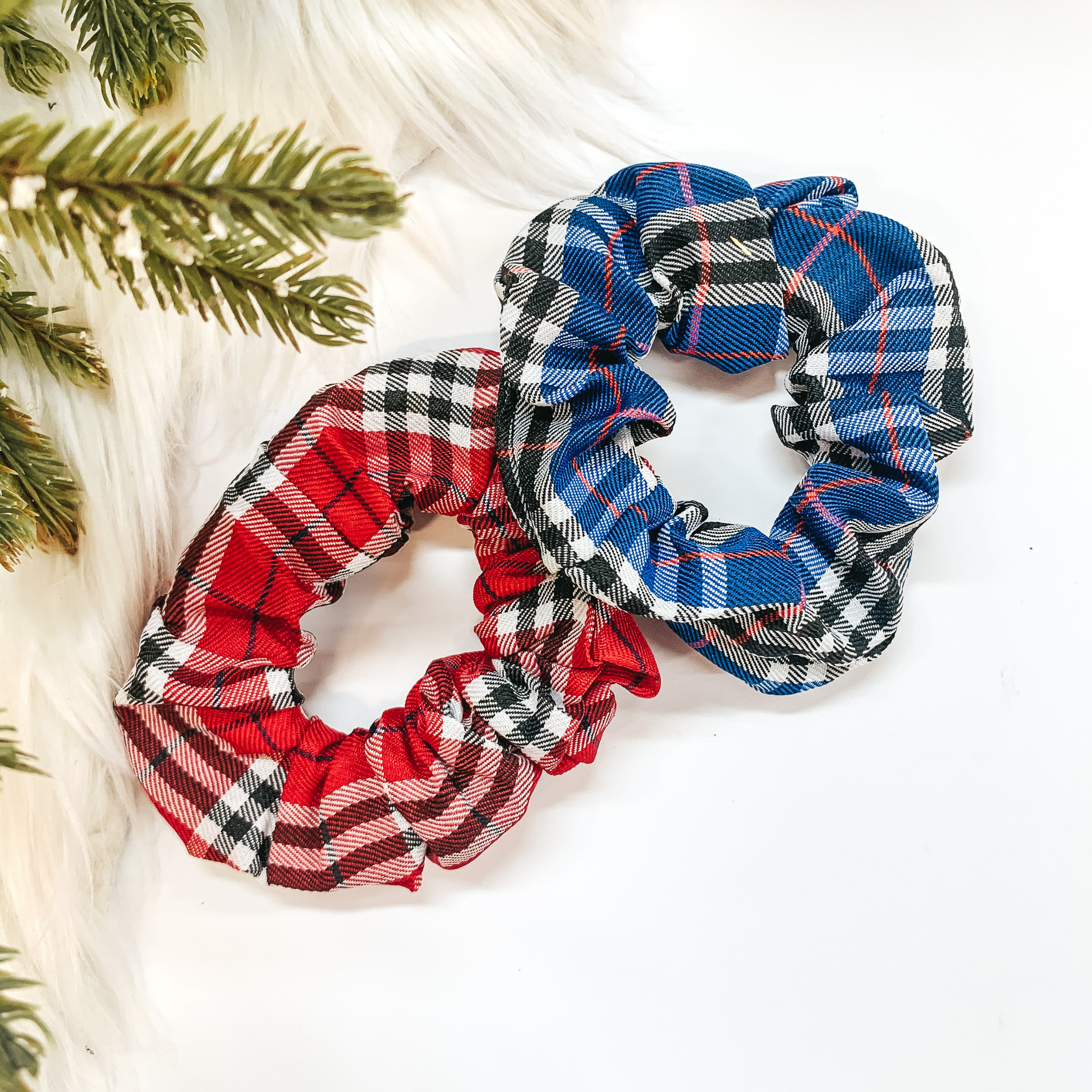 Buy 3 for $10 | Set of Two Tartan Plaid Scrunchies - Giddy Up Glamour Boutique