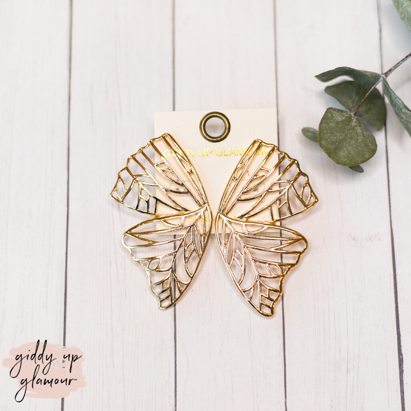 Gold Butterfly Wing Earrings - Giddy Up Glamour Boutique