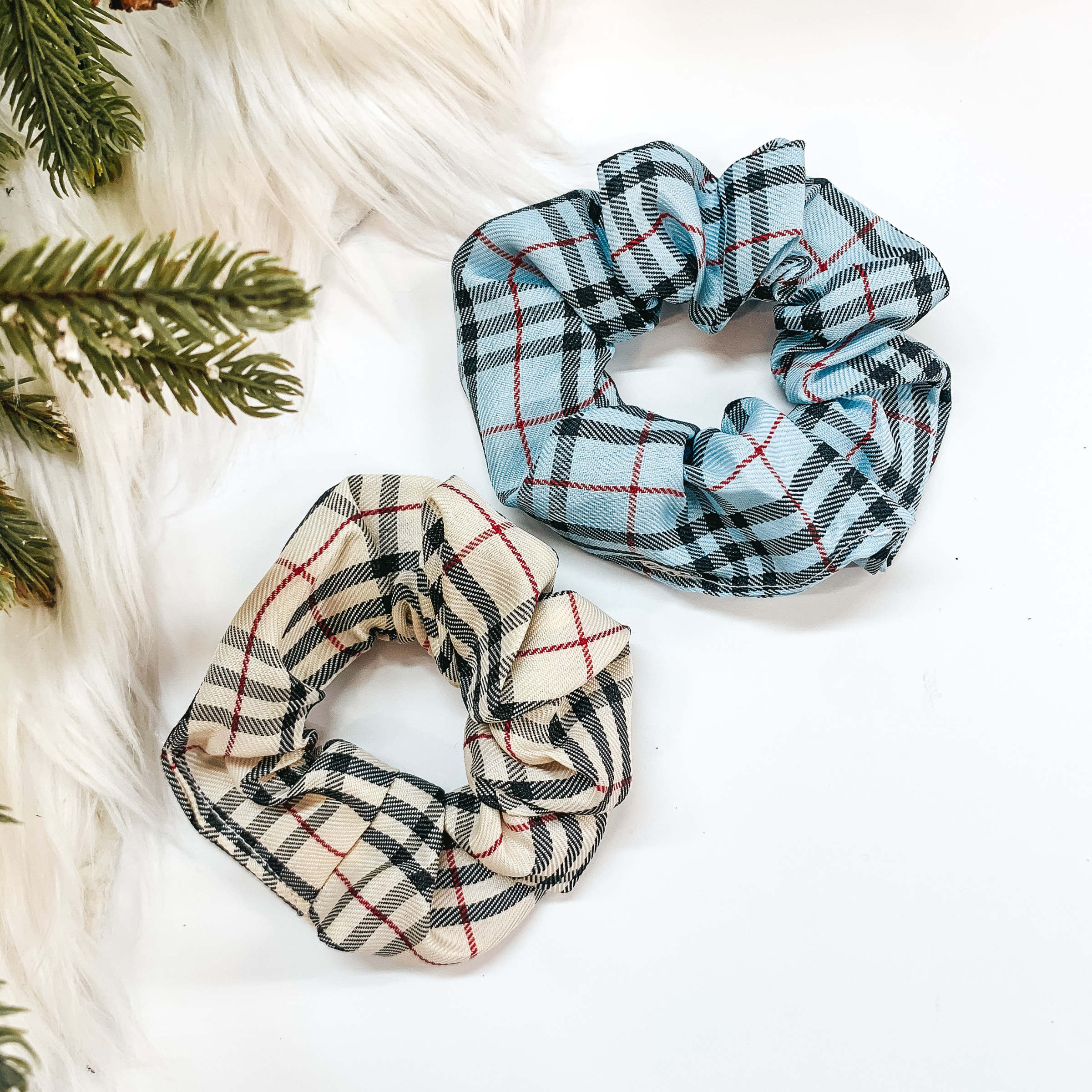 Buy 3 for $10 | Set of Two Tartan Plaid Scrunchies - Giddy Up Glamour Boutique