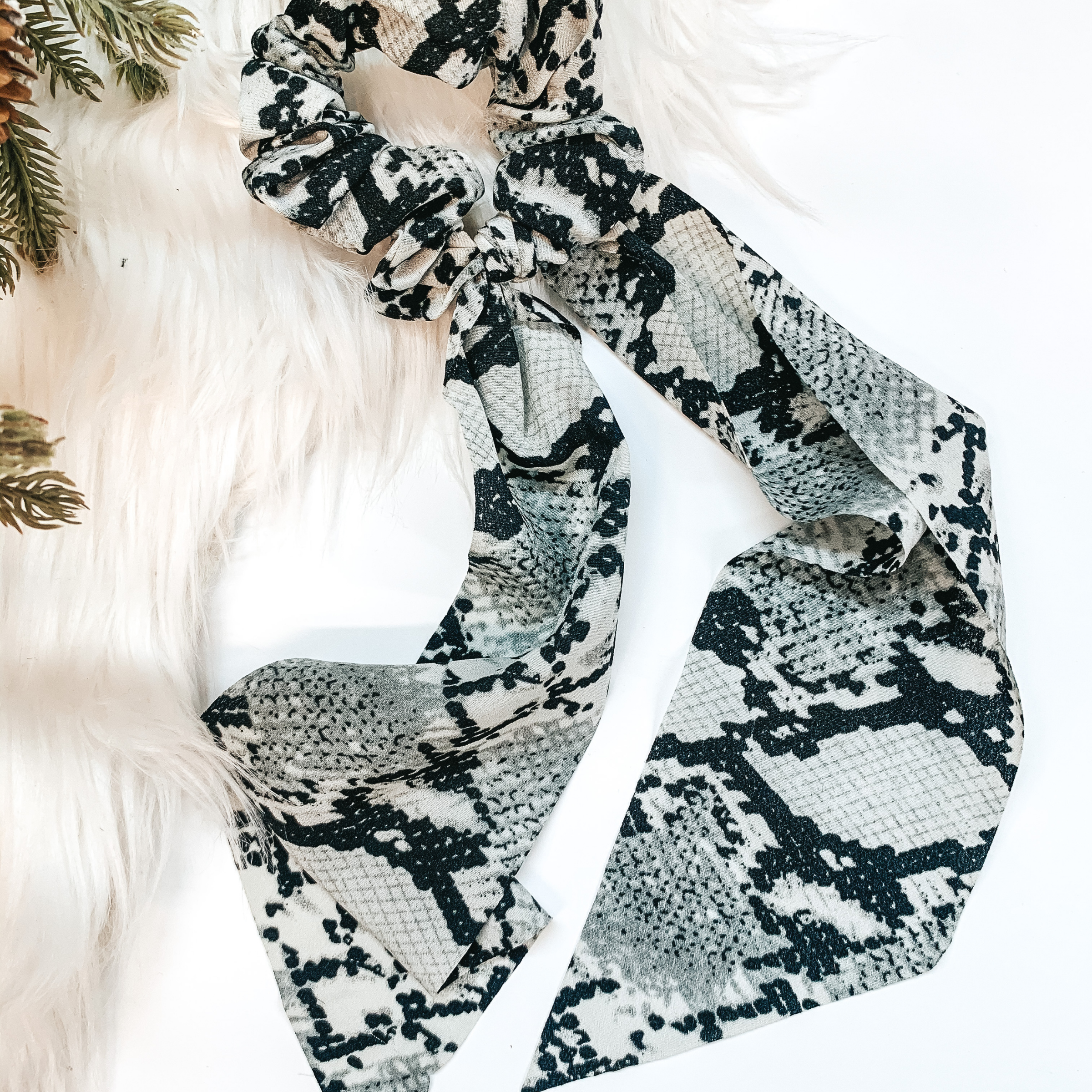 Buy 3 for $10 | Snakeskin Scrunchie with Tie - Giddy Up Glamour Boutique