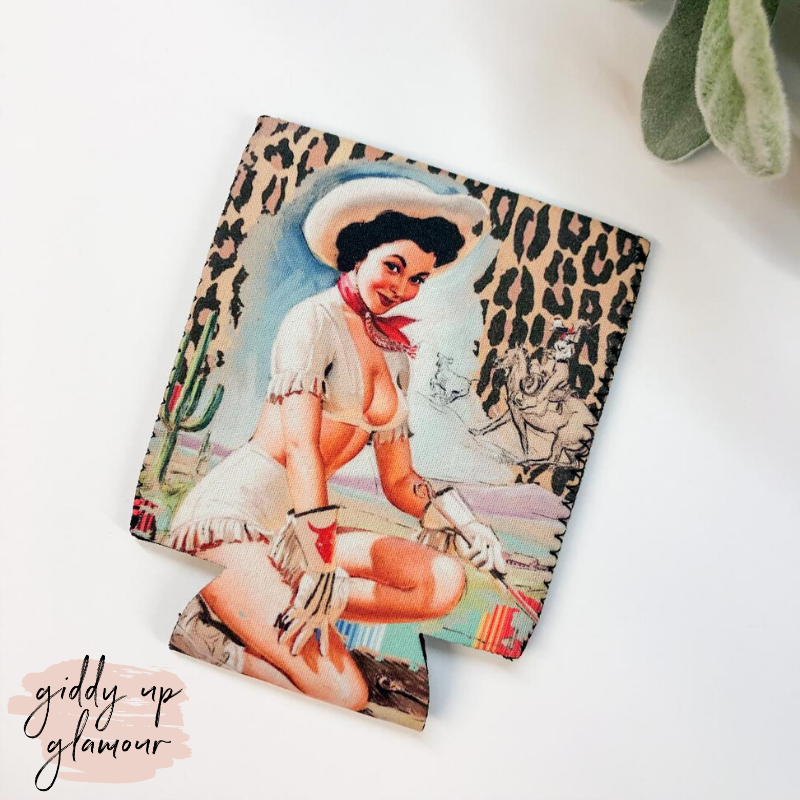 Cowgirl and Leopard Koozie - Giddy Up Glamour Boutique