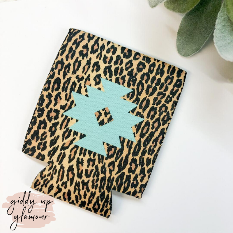 Turquoise Navajo & Leopard Koozie - Giddy Up Glamour Boutique