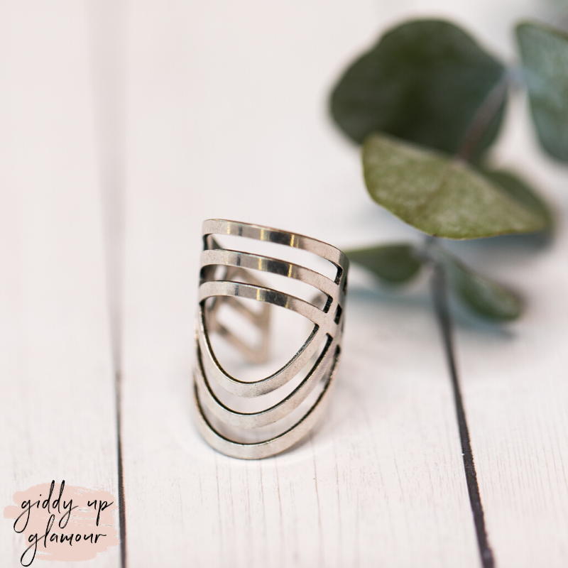 Brass Fashion Cuff Ring in Silver - Giddy Up Glamour Boutique