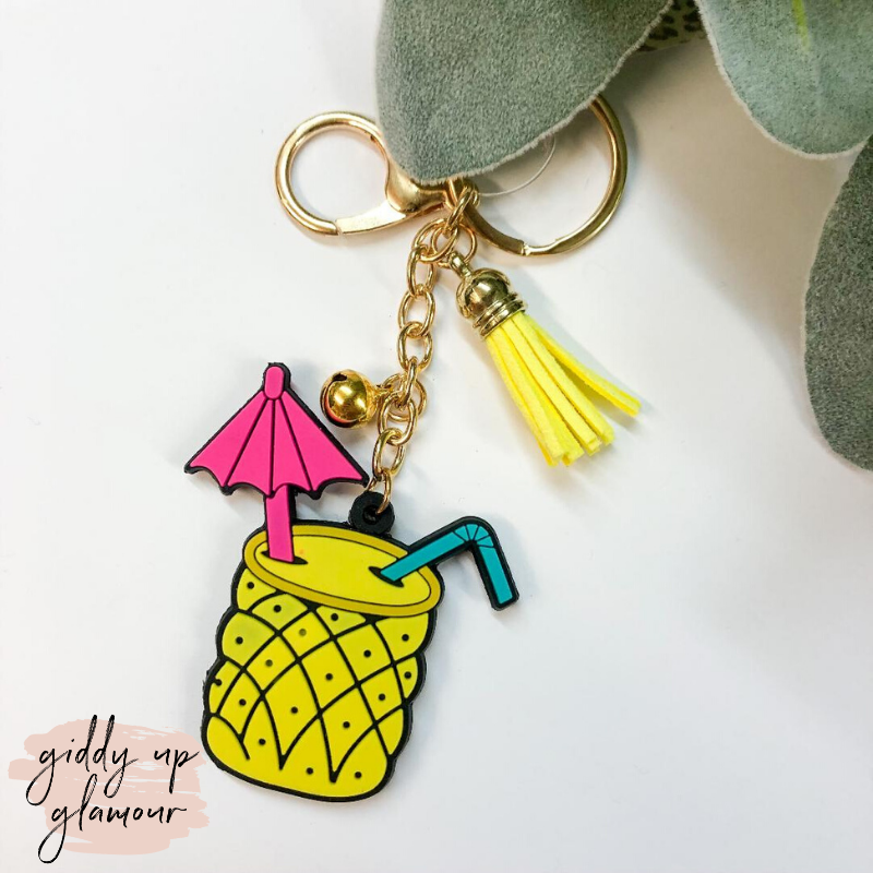 Buy 3 for $10 | Pineapple Key Chain with Yellow Tassel - Giddy Up Glamour Boutique