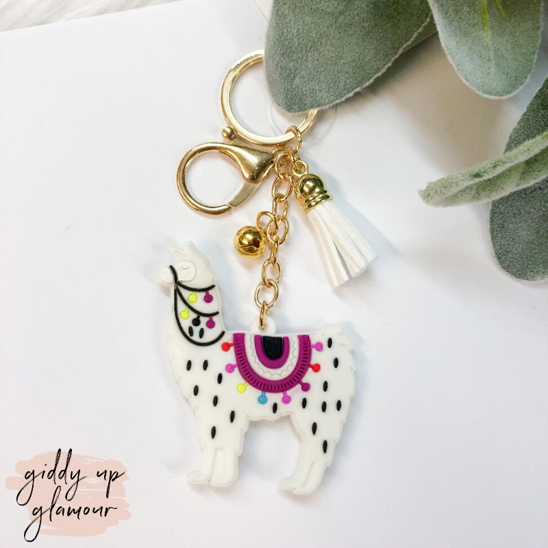 Buy 3 for $10 | White Llama Keychain with White Tassel - Giddy Up Glamour Boutique