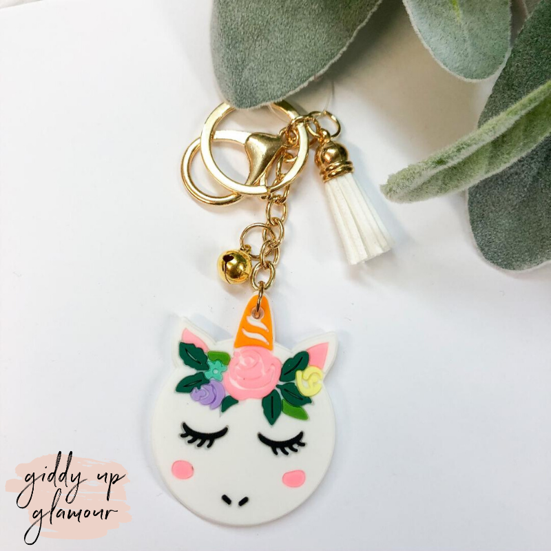Buy 3 for $10 | Unicorn Keychain with White Tassel - Giddy Up Glamour Boutique