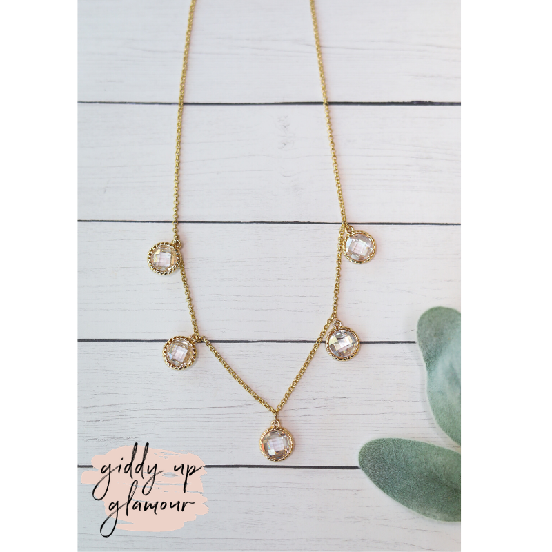 Clear Crystal Circle Drop Necklace in Gold - Giddy Up Glamour Boutique