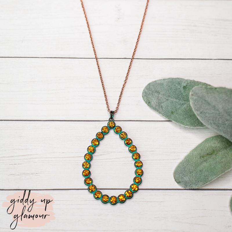 Turquoise Teardrop Pendant Necklace with Yellow Crystal Studs - Giddy Up Glamour Boutique