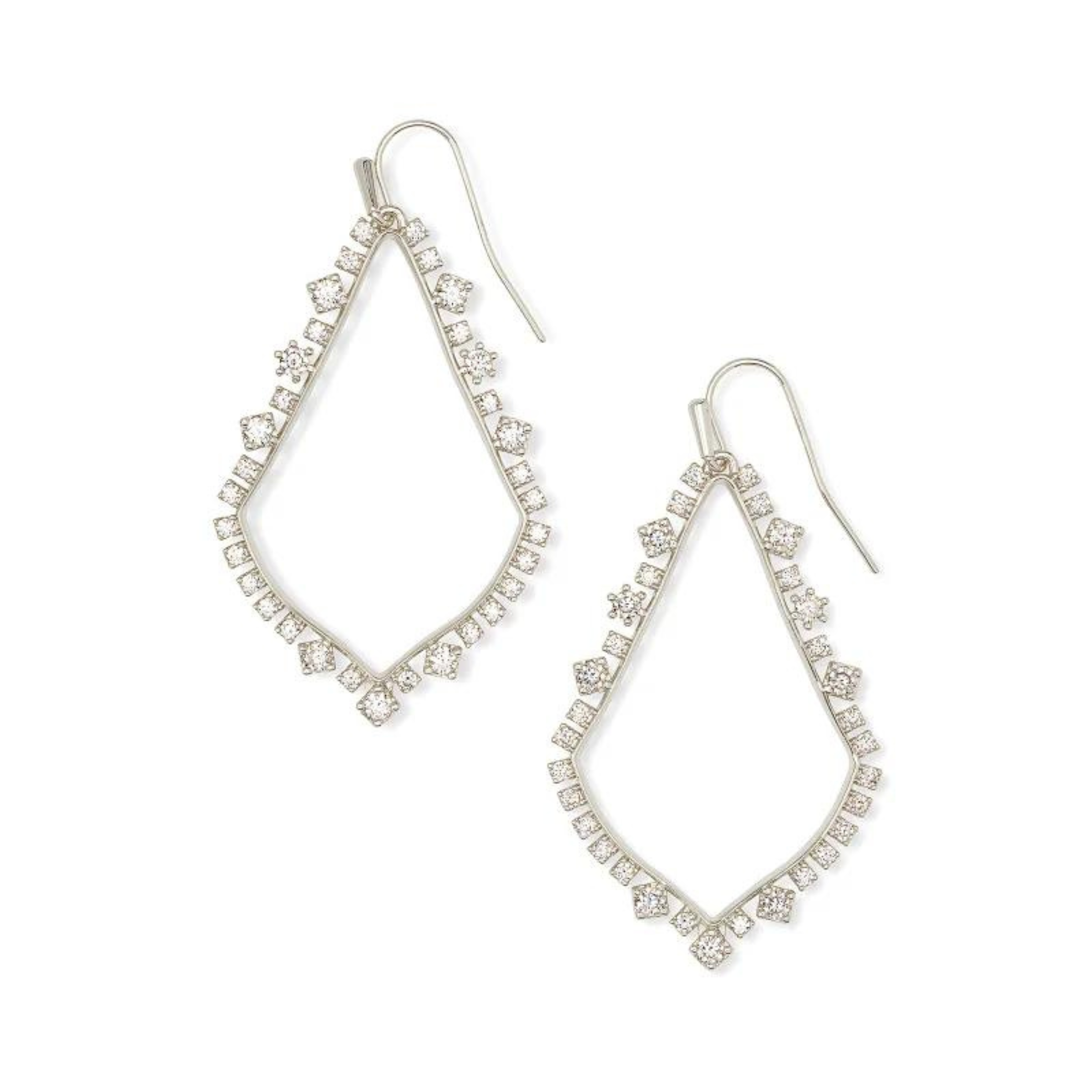 Silver crystal drop earrings, pictured on a white background.